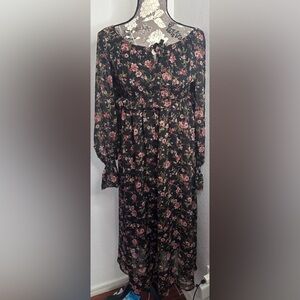 By The River Floral Peasant Boho Cottagecore Prairie dress- black Sz M NWT